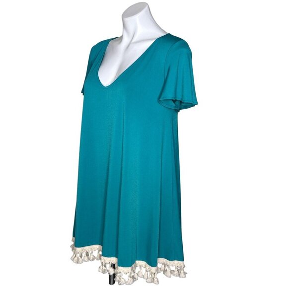 Judith March Green Tassel Mini Dress/Tunic, Short Sleeves Women's Size M - Picture 6 of 8